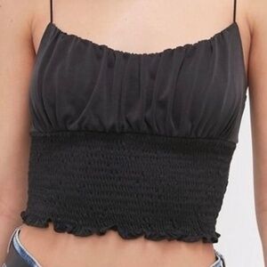 Urban Outfitters Black Emma Cupro Smocked Cami Stretch Top XS